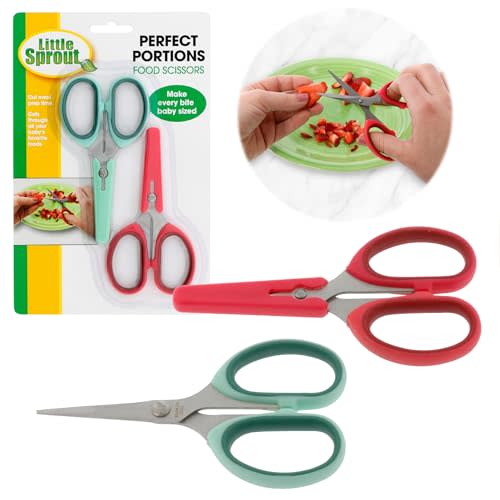 Baby Food Scissors 2 Pack w Covers- Parent Must-Safety Stainless Steel Shears- Make Every Bite Perfectly Sized & Safe- For Babies, Toddlers- Kids Feeding or Adult Portion Control, Gift for Mom
