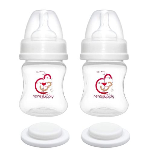 Nenesupply Wide Mouth Feeding Bottle 4.7oz Storage Bottle Compatible with Spectra S2 Spectra S1 and 9 Plus Pumps Inc Nipple and Sealing Disc Compatible with Spectra Accessories and Spectra Pump Parts - 4.7 Ounce (Pack of 2)