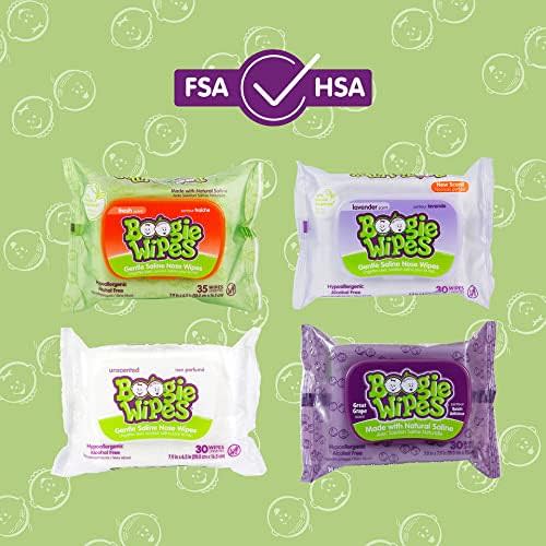 Baby Wipes by Boogie Wipes, Wet Wipes for Face, Hand, Body & Nose, Made with Vitamin E, Aloe, Chamomile and Natural Saline, Natural Lavender Scent, 30 Count, Pack of 3 (90 Total Wipes) - 30 Count (Pack of 3)