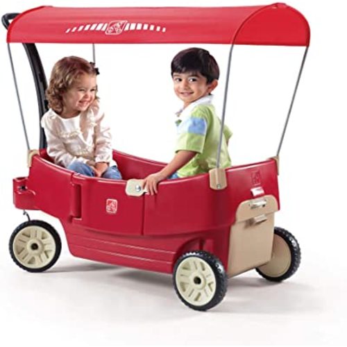 Step2 All Around Canopy Wagon, Kids Ride On Toy, Stroller Substitute, Includes Seat Belts, Made of Durable Plastic, Max Weight 75 lbs., For Toddlers 1.5-5 Years Old