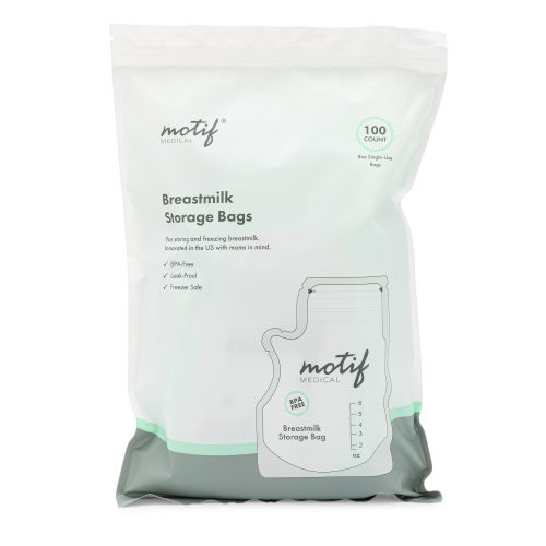 Motif Medical, Milk Storage Bags, 8 oz Milk Freezer Bag with Easy Pour Spout, BPA Free, Write-On Label - 100 Count