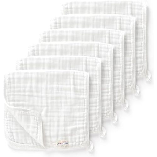 Maliton Muslin Burp Cloths for Baby 6 Pack Large 20''x10'' (White)