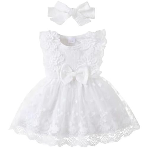 Renotemy Baby Girl Flower Dress Summer, Tutu Tulle Boho Princess Wedding Birthday Party Dresses for Infant Girls 0-18 Months