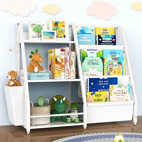 Kids Bookshelf and Toy Organizer, 3 Tier Bookshelf for Kids, Montessori Bookcase Book Shelf for Kids Rooms, Bedroom, Playroom, Nursery, Toy Storage Organizer with Bookshelf