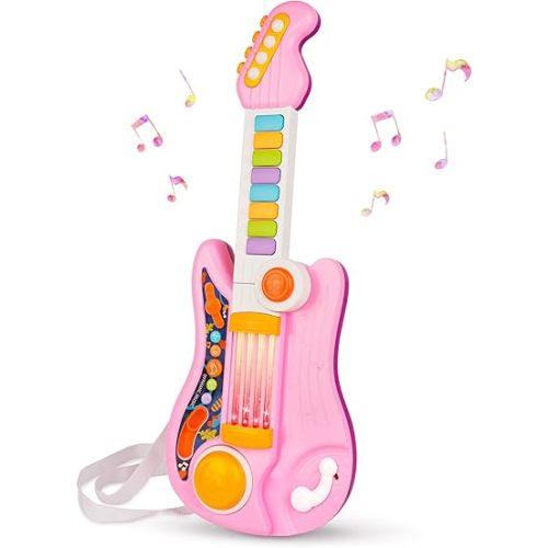Kids Guitar 2 in 1 Music Toys Piano for Kids Electric Guitar with Strap Toddler Guitar Musical Instruments Toys for 3 4 5 Year Old Girls Gifts (Pink)
