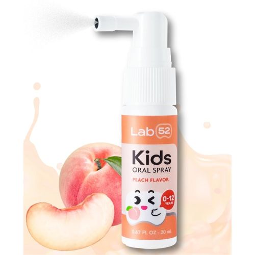 LAB52 Kids Oral Spray, Toddler Toothpaste Helper for Cavity Repair and Fresh Breath, Children Anticavity with Fluoride Free for Newborn to Preschoolers, Xylitol Peach Flavor