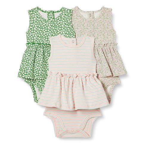 Amazon Essentials Baby Girls' Sleeveless Bodysuit Dress, Pack of 3