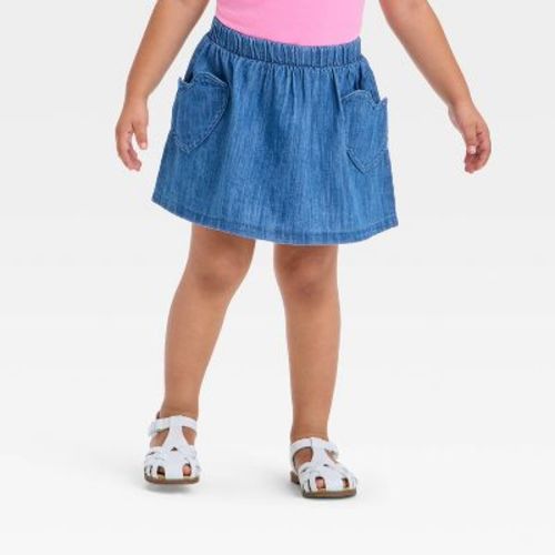 Toddler Girls' Skirt - Cat & Jack™ Blue 12m: Cotton Denim Skort, Midweight Fabric, Elastic Waist, Patch Pocket, Machine Washable