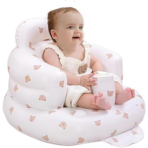 GDXIEDING Blow Up Baby Seat for Babies 3-36 Months, Inflatable Baby Chair, Portable Baby Seat (Yellow, PVC, Bear Head)