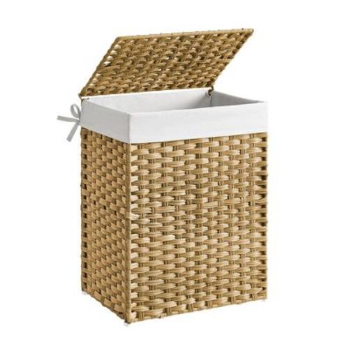 Songmics 23.8 Gal (90l) Laundry Hamper Laundry Basket With Lid And Handles Wicker Hamper Brown