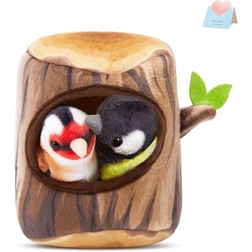 Athionsu 3PCS Woodland Animal Plush Pillow Set - 6-inch Soft Bird & Tree Stump Plush Toys for Kids, Cozy Forest Home Décor, Nature-Themed Gifts for Boys & Girls
