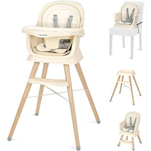 Portable Baby High Chair, High Chairs for Babies and Toddlers with Adjustable Legs, 6-in-1 Convertible to Booster Seat for Dining Table, Toddlers High Chair with Double Cushions - Cream