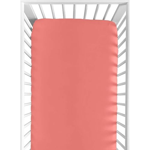 Fitted Crib Sheet for White and Coral Diamond Baby/Toddler Bedding - Solid Coral