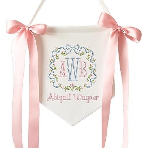 EMBROIDERED Name Baby Banner, Baby Flag with Monogram Name, Personalized Baby Name Sign, Customizable Baby Name, Baby Announcement Sign for Hospital (03)