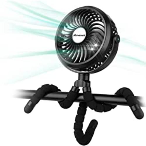 Battery Operated Stroller Fan Flexible Tripod Clip On Fan with 3 Speeds and Rotatable Handheld Personal Fan for Car Seat Crib Bike Treadmill (Black) : Baby