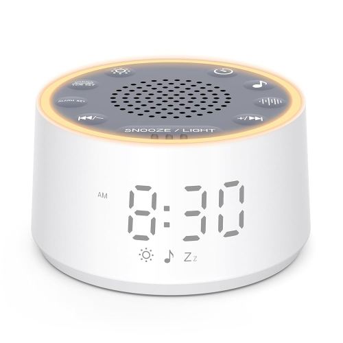 Dreamegg Sound Machine with Nursery Lamp - Sound Machine Baby, Soothing Sounds, Timer, Memory Function, 10 Colour Night Light, White Noise Machine Alarm Clock for Newborn Baby Registry Gift, White