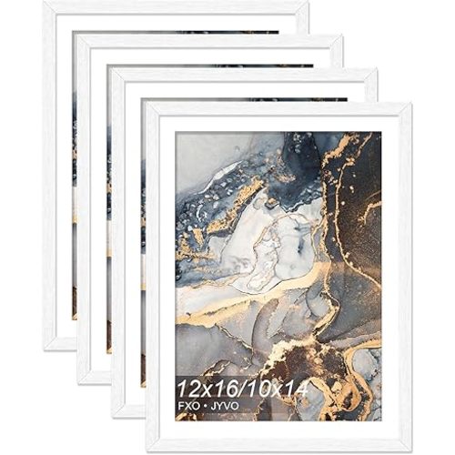 Engineered Wood White 12x16 Frame Set of 6, Display Picture 10x14 with Mat or 12 x 16 Without Mat, Picture Frame with Wood-grain for Diamond Art Painting 30x40 cm - 6 Packs