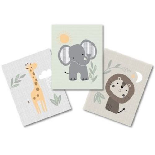 Lambs & Ivy Jungle Story 3-piece Safari Animals Unframed Nursery Wall Art Decor
