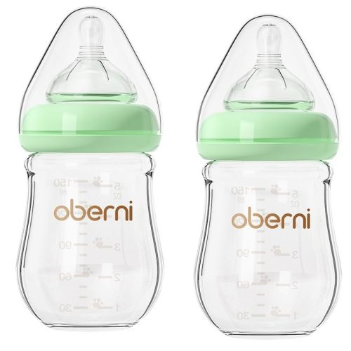 Glass Baby Bottles,Anti Colic Breastfeeding Bottle with Natural Response Nipple Size S,Wide Neck Slow Flow Baby Bottle for Baby,Newborn,Preemie 0-3 0-6 Month,BPA Free (Green, 2 Pack, 5 Ounce)