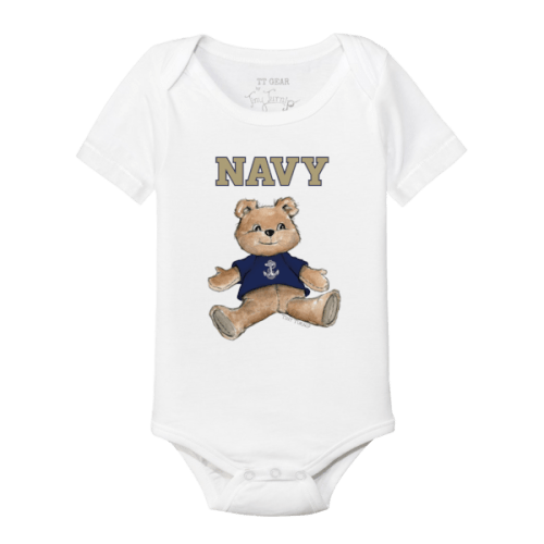 Infant Tiny Turnip White Navy Midshipmen Teddy Bear Bodysuit