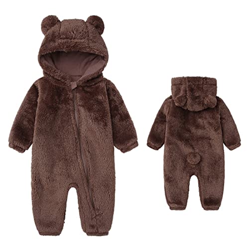 Baby Fluffy Jumpsuit Hooded Fleece Rompers Long Sleeve Zipper Onesie Outwear
