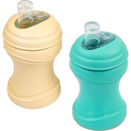 Re-Play Transition Sippy Cups for 1 Year-Old - Medical Grade Silicone Soft Spout & Travel Lid, Easy to Hold Hourglass Shape, Made in USA - 8 Oz. - Set of 2 - Aqua/Lemondrop