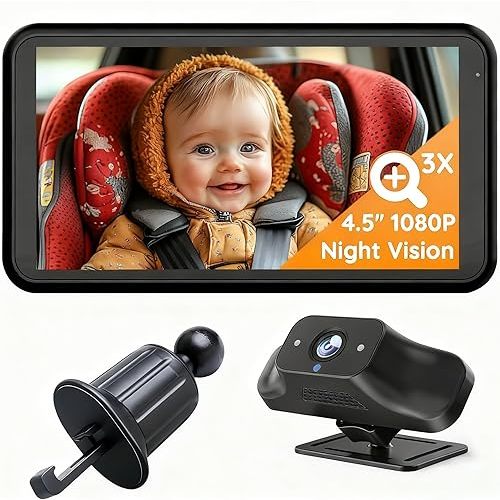 Universal Air Vent Clip for Babyvue BC1 Baby Car Camera, 4.5" 1080P HD Screen & 3X Zoom, IR Night Vision Vision Car Baby Monitor with Adjustable Brightness
