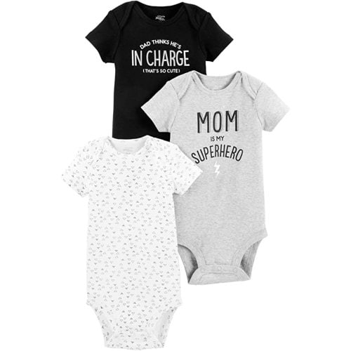 Simple Joys by Carter's Baby Boys' Short-Sleeve Family Slogan Bodysuits, Pack of 3 - 0-3 Months - White/Grey/Black, Mom