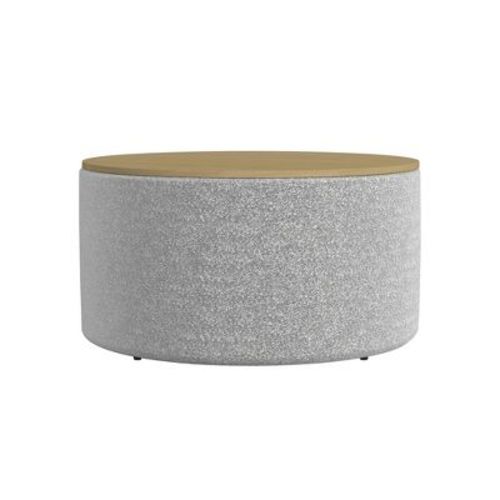 Wood Top Storage Ottoman White Boucle - Homepop: Upholstered Round With Polyester Fabric, Hardwood Frame