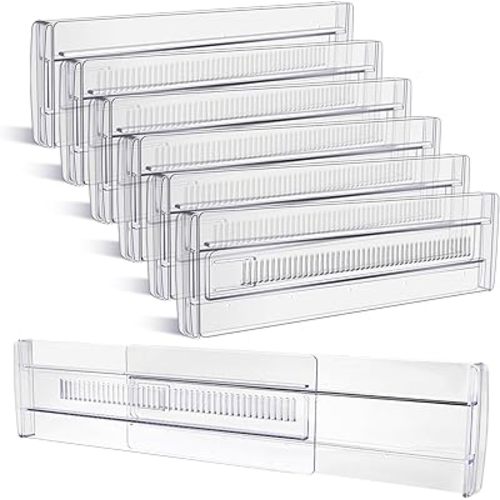 Drawer Dividers, 6 Pack Adjustable Drawer Organizers 3.2" High Expandable from 11.3-20" Clear Expandable Dresser Organizer for Clothes Kitchen Utensils Cutlery Drawer Organizers Set