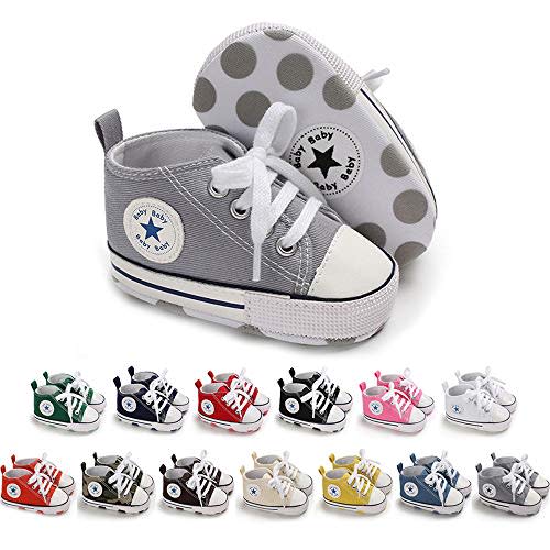 Meckior Baby Girls Boys Canvas Sneakers Soft Sole High-Top Ankle Infant First Walkers Crib Shoes
