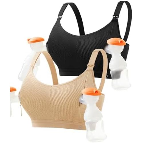 Pumping Bra Hands Free Zip Opening Design Seamless Nursing Bras for Breastfeeding High Support Nursing & Pumping Bra in One