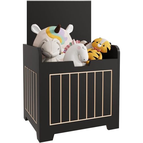 Kids Storage Chests & Trunks,Small Box Cube Toy Storage Organizer Black,Wooden Entryway Storage Bin For Home Books Clothes Toy,Small Square Nightstand ForPlayroom,Bedroom(15.4x11.8x15.3inches)