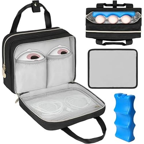 Wearable Breast Pump Bag with Cooler Compartment Compatible with Momcozy M5/S12 Pro, Elvie & Medela Pump in Style, Carrying Case with a Ice Pack & Waterproof Mat for Breast Pump and Accessories, Black