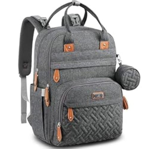 BabbleRoo Diaper Bag Backpack - Multi function Waterproof Diaper Bag, Travel Essentials Baby Tote with Changing Pad, Stroller Straps & Pacifier Case - Unisex, Dark Gray - Polyester