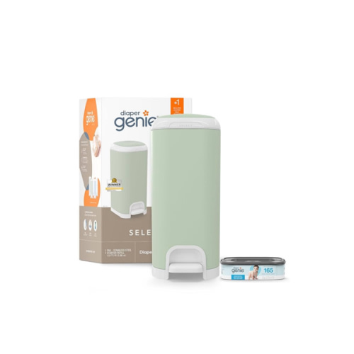 Diaper Genie Select Pail (Green) is Made of Durable Stainless Steel and Includes 1 Starter Square Refill That can Hold up to 165 Newborn-Sized Diapers.