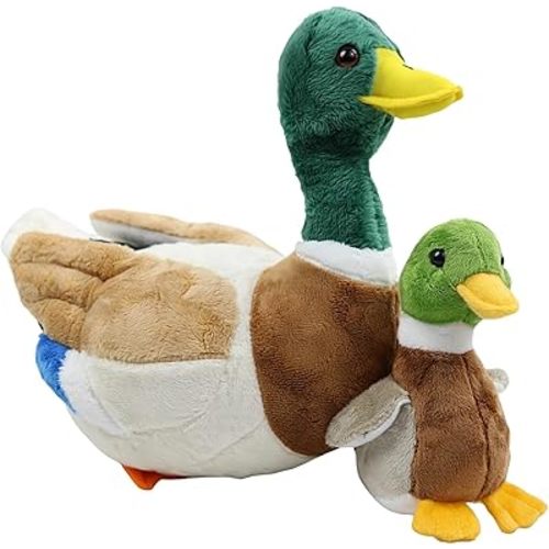Mallard Duck Plush Daddy 13" with a Baby Duck Plushies, 2PCS Mallard Duck Stuffed Animal for Girls and Boys
