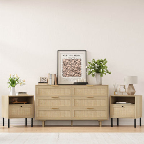 Bay Isle Home™ Aimara 3-Piece Bedroom Set, 51" Rattan 6 Drawer Dresser & Nightstand Set of 2 & Reviews | Wayfair