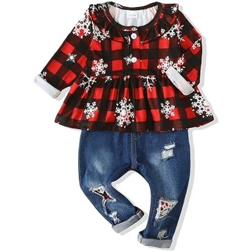 NZRVAWS Toddler Girl Clothes Infant Outfits Ruffle T shirt Ripped Jeans Clothing Little 6 12 18 Months 2 3 4 5 6 7T
