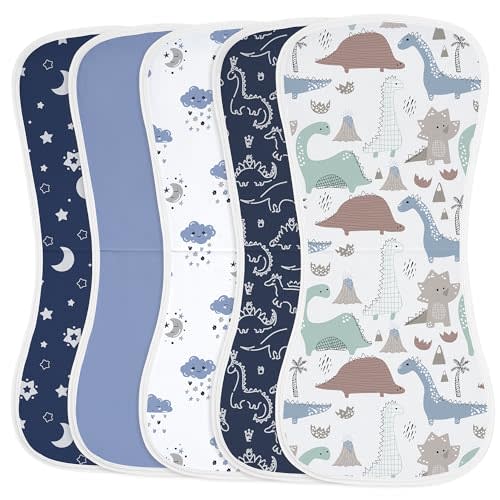 Yoofoss Baby Burp Cloths 5 Pack Burping Cloths for Babies Boys Girls Large 21''X10'' Extra Soft and Absorbent Dinosaur