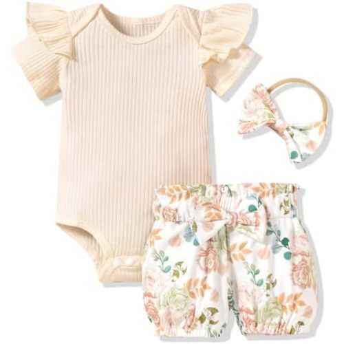 Aalizzwell Baby Girls Ribbed Bodysuit Bloomer Shorts Outfits Summer Clothes