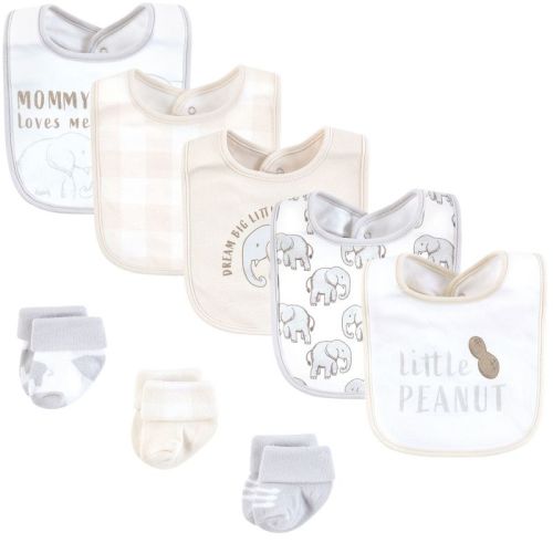 Hudson Baby Cotton Bib and Sock Set, Little Peanut, One Size