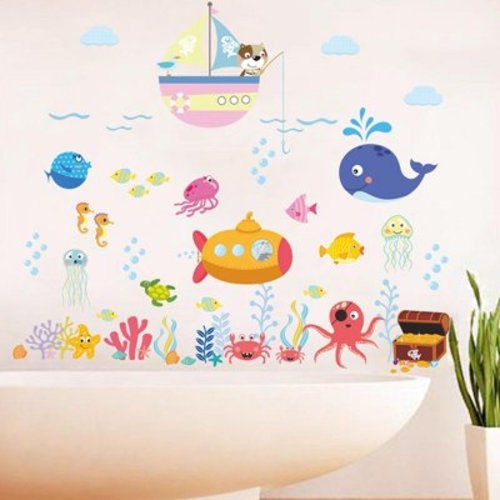 Gerich Cartoon Ocean Fishes Wall Sticker Home Decal for Nursery Bathroom Kids Decor Home Decor