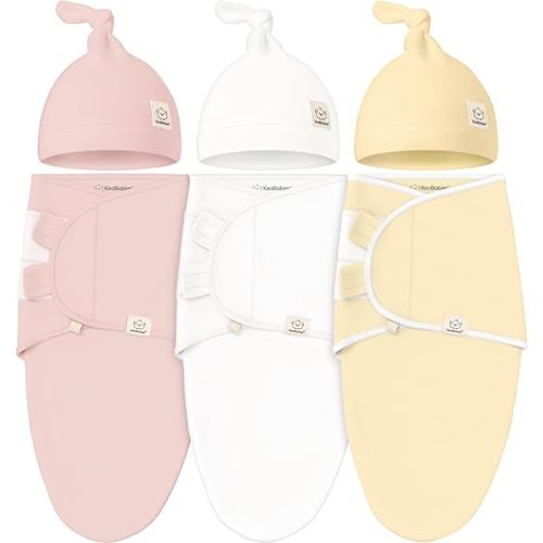 KeaBabies 3-Pack Swaddles for Newborn Baby Girls, Boys with Hats - Organic Soft Baby Sleep Sacks, Breathable Baby Swaddle 3-6 Months Beanies Set, Premie Infant Sleep Sack 0-3 Months (Daffodil)