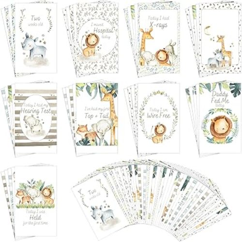 46 Pcs NICU Milestone Cards Preemie Milestone Cards Neutral Gender 46 Unique Designs NICU Baby Calendar for Preemie Baby Boy Girl