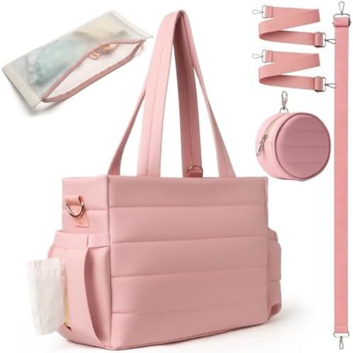 Large Diaper Bag Tote for Women, Crossbody Mommy Bag with Waterproof Bult-in Removable Diaper Bag, Hospital Travel Organizer