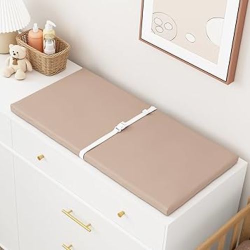 YACODAVO Wipeable Baby Changing Pad for Dresser and Table, Cozy Diaper Changing Pad with Waterproof & Wipe-Clean Leather Cover, Standard Size (31.5" L x 15.8" W), Light Brown