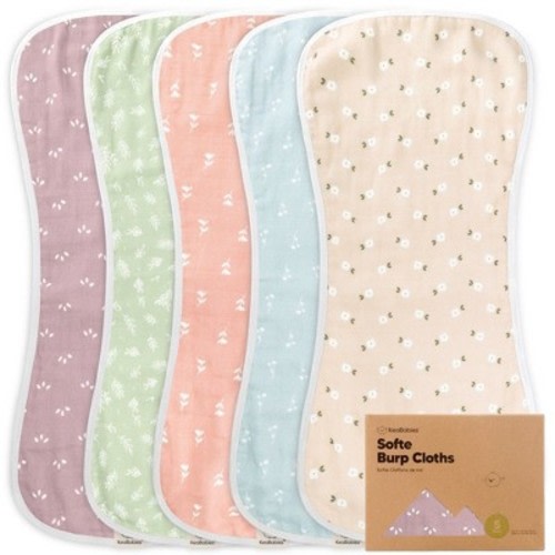 KeaBabies 5pk Organic Softe Muslin Burp Cloths for Baby Girls and Boys, Large Absorbent Burping Cloths for Babies, Baby Burp Clothes, Color: Blooms