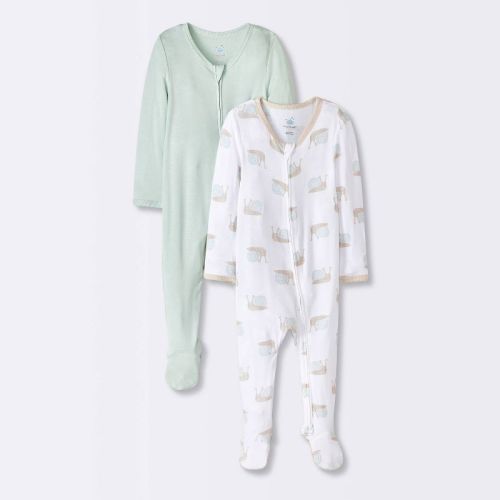 Baby 2pk Snails So Very Soft Modal Blend Sleep N' Play - Cloud Island™ Mint Green 6-9m: Long Sleeve, Footed Pajamas, Two-way Zipper