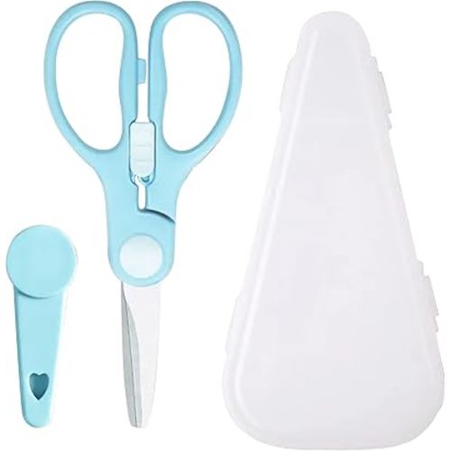 ATB Portable Baby Food Scissors Toddler Feeding Shears with Safety Lock, Food Grade Stainless Steel Material Food Supplement Scissors Suitable for Chicken Poultry Fish Meat Herbs noodles (Blue)